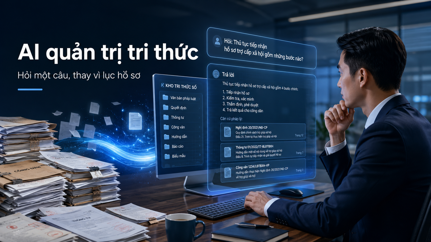 AI quản trị tri thức: để cán bộ hỏi một câu thay vì lục cả kho hồ sơ