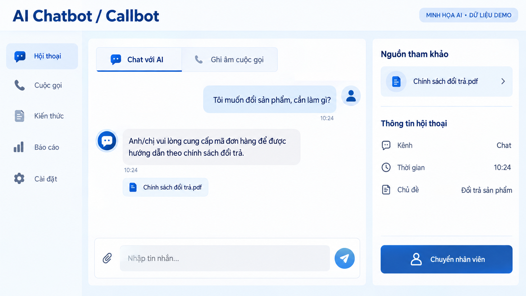 Giao diện AI Chatbot và Callbot