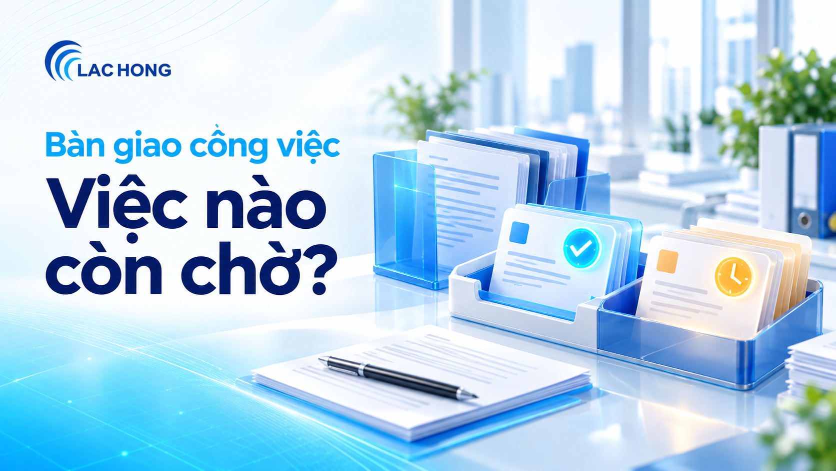 Minh họa AI bàn giao công việc với hồ sơ nguồn và thẻ nhiệm vụ đang chờ xác nhận