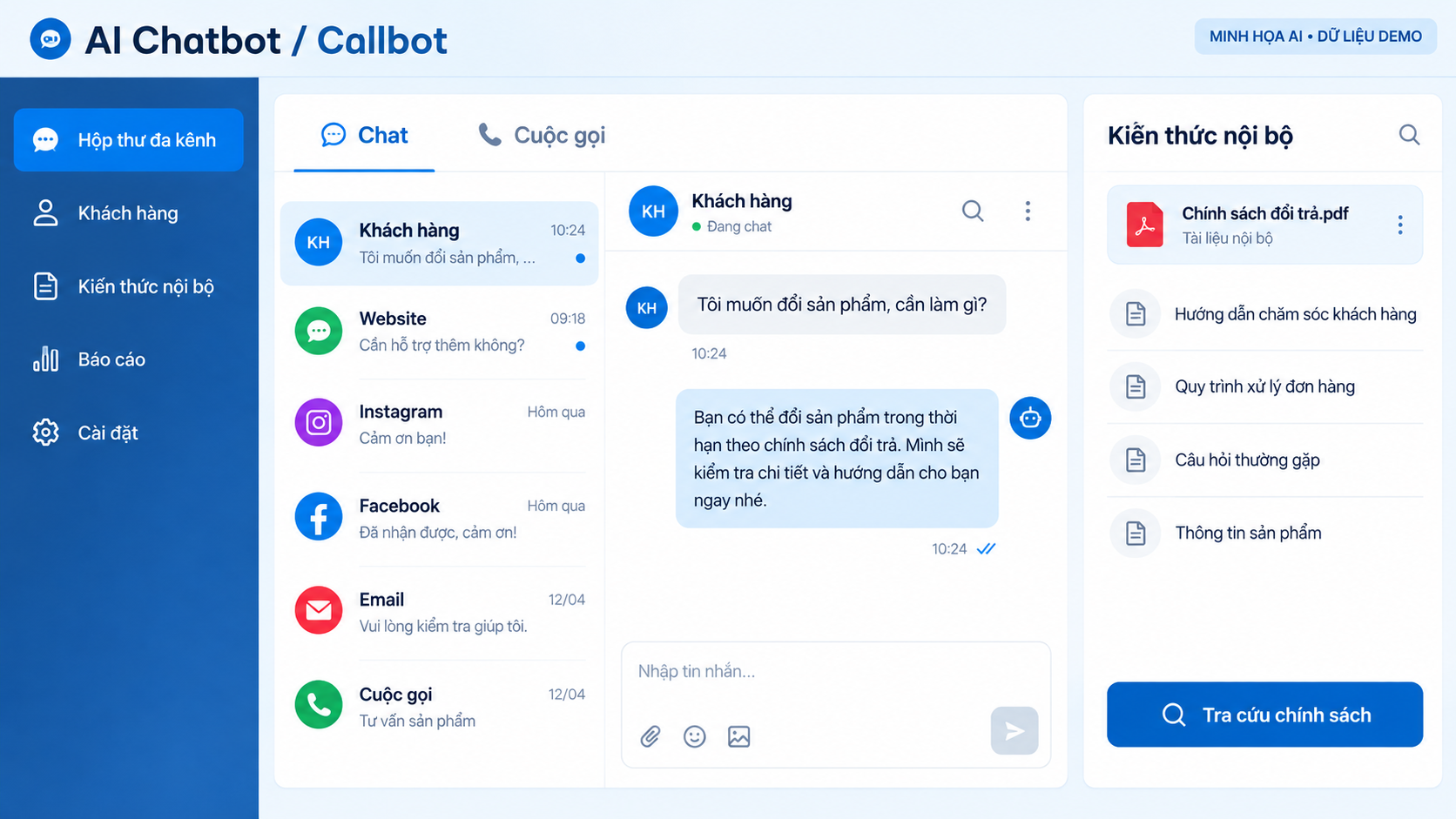 AI Chatbot tra cứu đổi trả